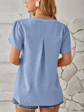 Swiss Dot Notched Petal Sleeve T-Shirt - Trendsi - Flyclothing LLC