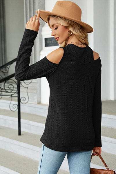 Round Neck Cold Shoulder T-Shirt - Trendsi - Flyclothing LLC