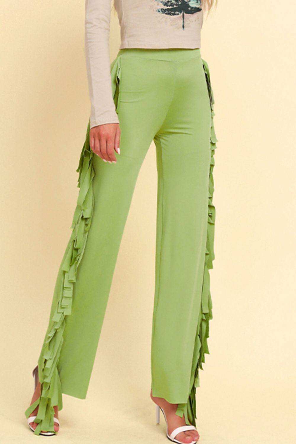 Fringe Trim Wide Leg Pants - Trendsi - Flyclothing LLC