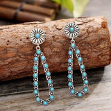 Flower Artificial Turquoise Teardrop Earrings - Trendsi - Flyclothing LLC