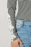 Striped Round Neck Long Sleeve Lace Trim T-Shirt - Trendsi - Flyclothing LLC