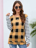 Plaid Striped Round Neck Long Sleeve T-Shirt - Trendsi - Flyclothing LLC