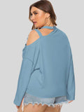 Plus Size Cold-Shoulder Tied Top - Trendsi - Flyclothing LLC