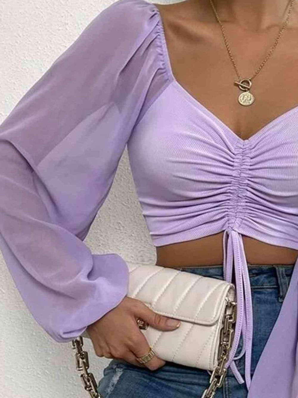 Drawstring Sweetheart Neck Cropped Top - Trendsi - Flyclothing LLC