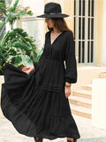 Tie Neck Long Sleeve Midi Tiered Dress - Trendsi - Flyclothing LLC