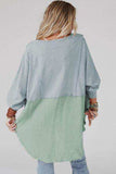 Contrast Texture Round Neck Long Sleeve Blouse - Trendsi - Flyclothing LLC