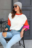 Color Block Round Neck Drop Shoulder Sweater - Trendsi - Flyclothing LLC