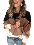 Color Block Round Neck Sweater - Trendsi - Flyclothing LLC