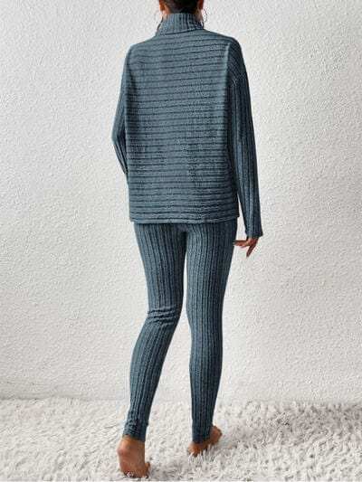 Ribbed Turtleneck Top and Pants Set - Trendsi - Flyclothing LLC
