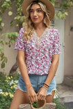 Floral V-Neck Short Sleeve T-Shirt - Trendsi - Flyclothing LLC