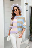 Round Neck Long Sleeve Color Block Dropped Shoulder Pullover Sweater - Trendsi - Flyclothing LLC