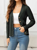 V-Neck Long Sleeve Cable-Knit Buttoned Knit Top - Trendsi - Flyclothing LLC