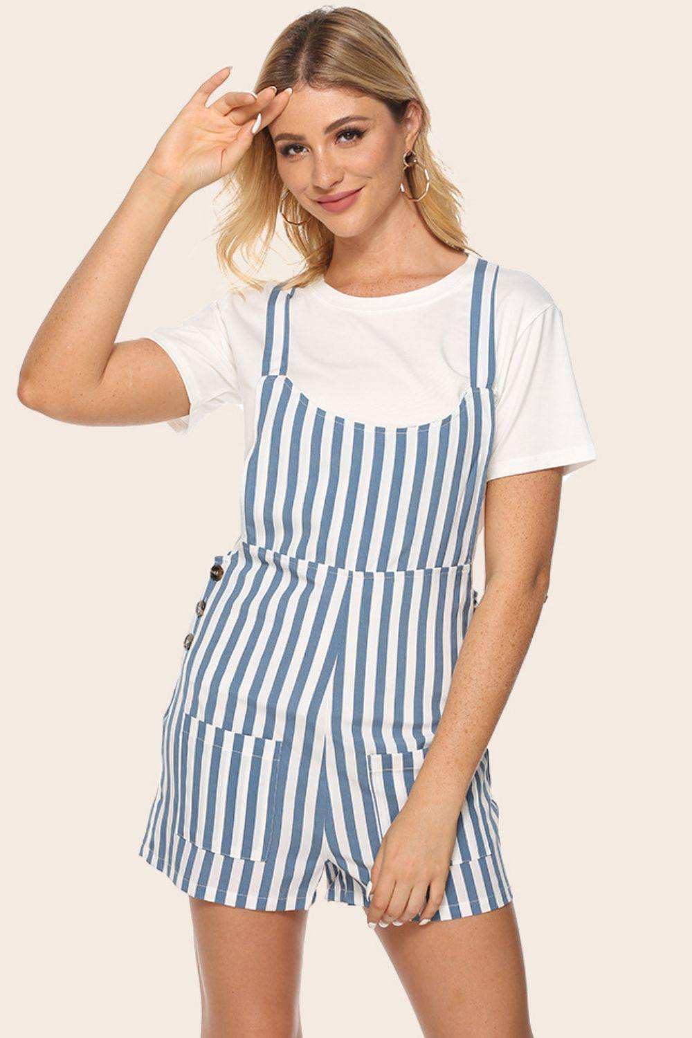 Striped Scoop Neck Romper - Trendsi - Flyclothing LLC