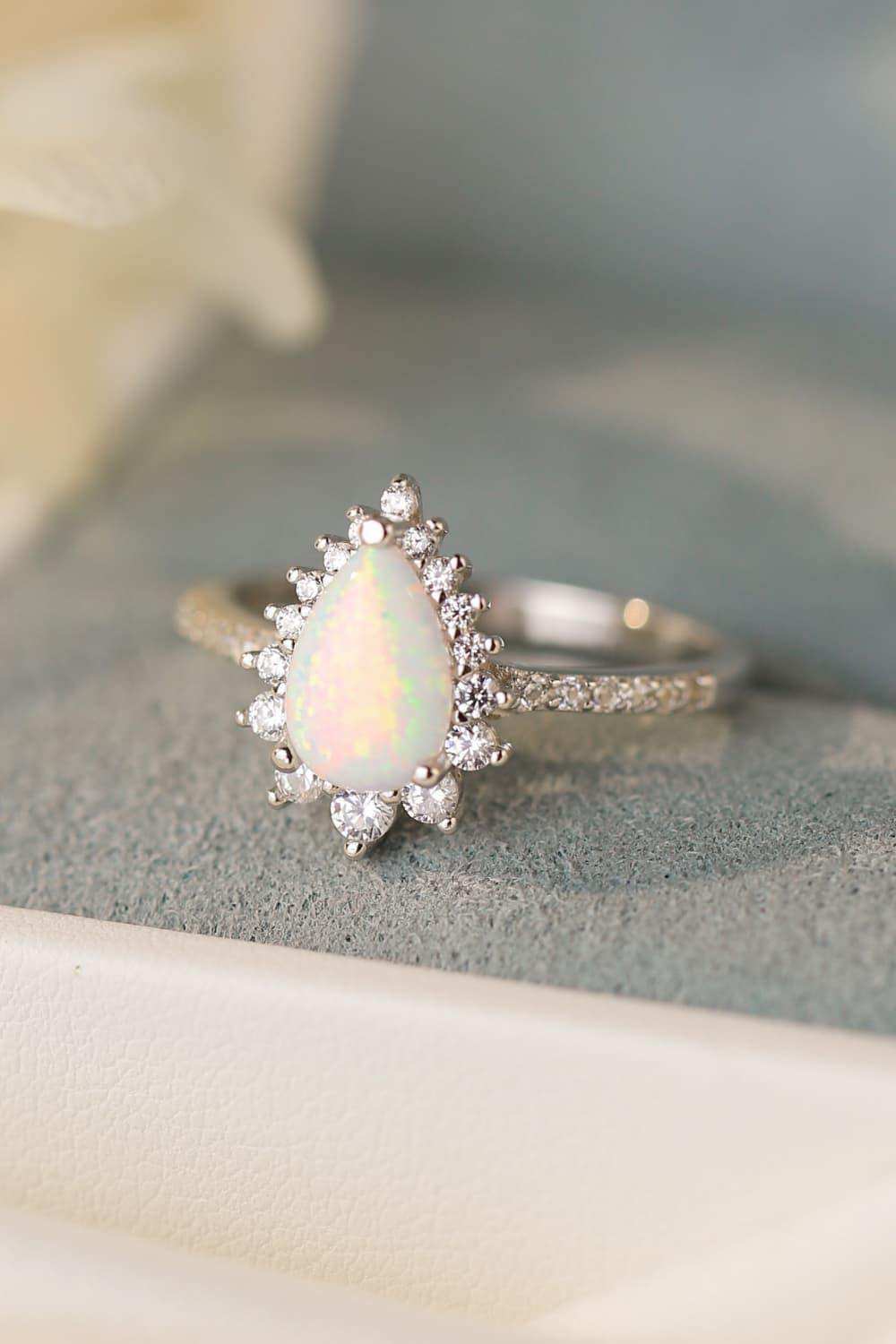 Platinum-Plated Opal Pear Shape Ring - Trendsi - Flyclothing LLC