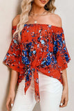 Tied Printed Off-Shoulder Half Sleeve Blouse - Trendsi - Flyclothing LLC