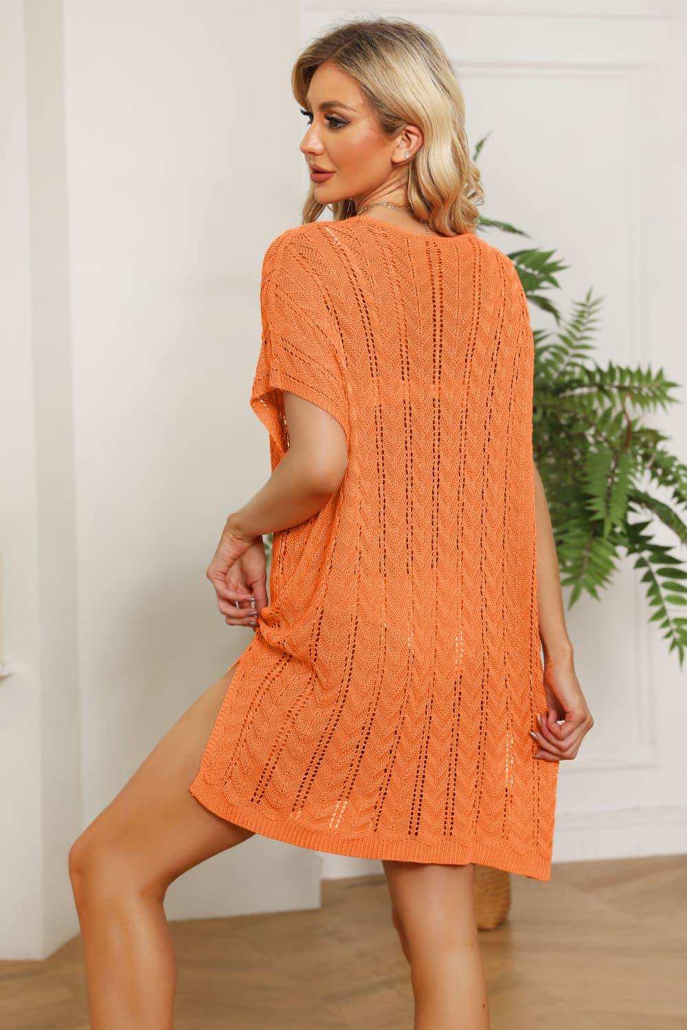 Openwork Side Slit Knit Dress - Trendsi - Flyclothing LLC