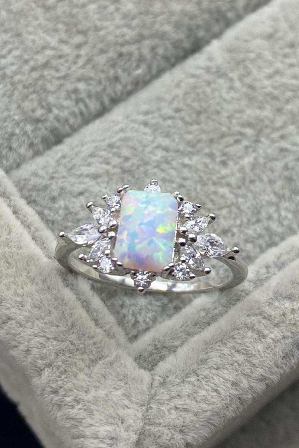 925 Sterling Silver Zircon and Opal Ring - Trendsi - Flyclothing LLC
