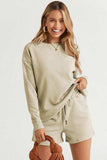 Double Take Full Size Texture Long Sleeve Top and Drawstring Shorts Set - Trendsi - Flyclothing LLC