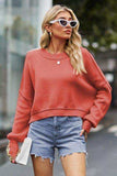 Round Neck Drop Shoulder Long Sleeve Sweater - Trendsi - Flyclothing LLC