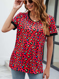 Leopard Round Neck Short Sleeve Tee Shirt - Trendsi - Flyclothing LLC