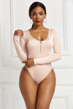 Half Zip Scoop Neck Long Sleeve Bodysuit - Trendsi - Flyclothing LLC