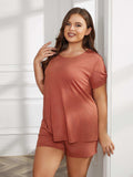 Plus Size Round Neck Short Sleeve Two-Piece Loungewear Set - Trendsi - Flyclothing LLC