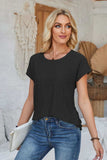 Eyelet Round Neck Rolled Short Sleeve T-Shirt - Trendsi - Flyclothing LLC