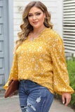 Plus Size Notched Neck Smocked Blouse - Trendsi - Flyclothing LLC