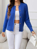 Round Neck Cable-Knit Buttoned Knit Top - Trendsi - Flyclothing LLC