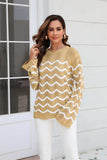 Wave Pattern Round Neck Long Sleeve Sweater - Trendsi - Flyclothing LLC