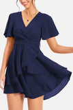 Surplice Neck Flutter Sleeve Dress - Trendsi - Flyclothing LLC