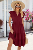 Ruched Notched Cap Sleeve Dress - Trendsi - Flyclothing LLC