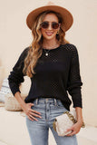 Round Neck Openwork Dropped Shoulder Knit Top - Trendsi - Flyclothing LLC