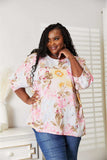 Double Take Floral Round Neck Three-Quarter Sleeve Top - Trendsi - Flyclothing LLC