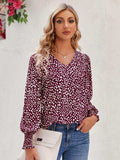 Printed V-Neck Lantern Sleeve Blouse - Trendsi - Flyclothing LLC