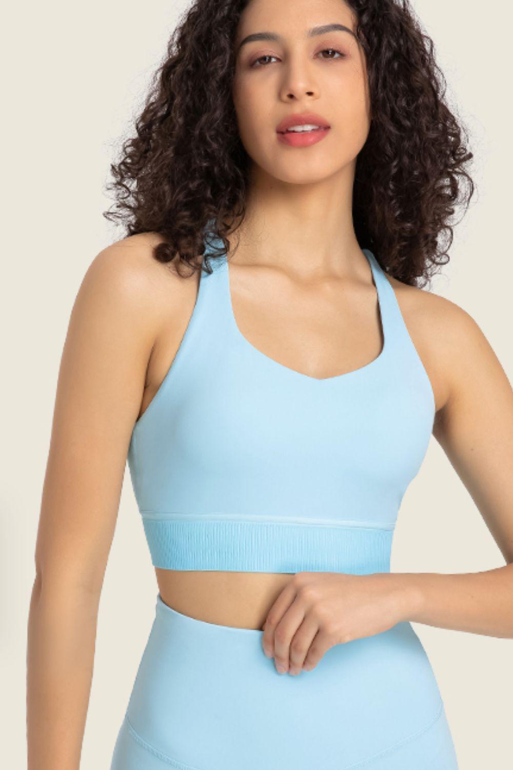 Open-Back Halter Sports Bra (Serene Blue) – Fitness Fashioness