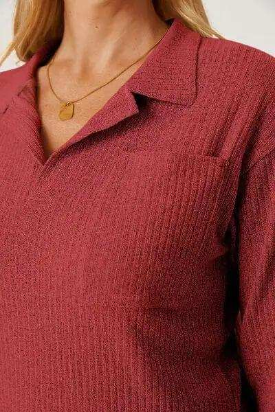 Collared Neck Dropped Shoulder T-Shirt - Trendsi - Flyclothing LLC