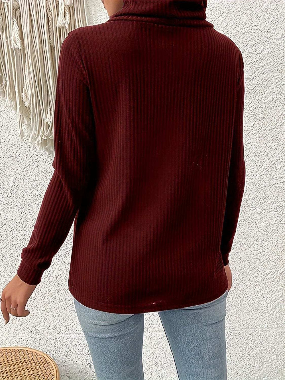 Decorative Button Turtleneck Long Sleeve T-Shirt - Trendsi - Flyclothing LLC
