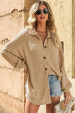 Waffle-knit Collared Neck Dropped Shoulder Shirt - Trendsi - Flyclothing LLC