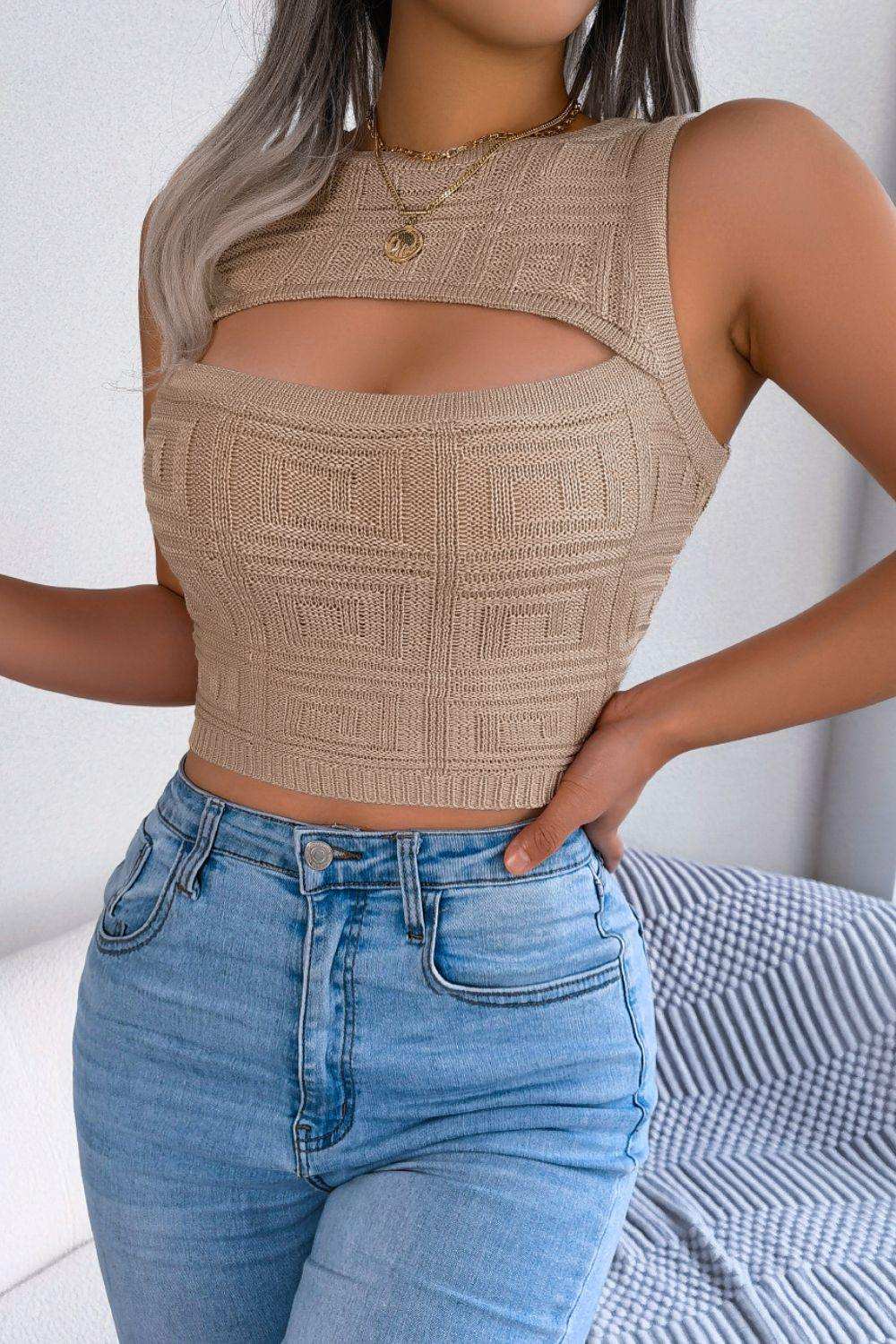 Cutout Sleeveless Knit Top - Trendsi - Flyclothing LLC