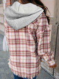 Plaid Raw Hem Drawstring Hooded Jacket - Trendsi - Flyclothing LLC