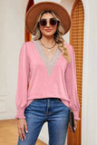 Lace Detail V-Neck Lantern Sleeve T-Shirt - Trendsi - Flyclothing LLC