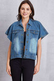 Pocketed Button Up Short Sleeve Denim Top - Trendsi - Flyclothing LLC