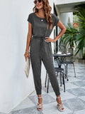 Drawstring Waist Short Sleeve Jogger Jumpsuit - Trendsi - Flyclothing LLC