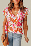 Floral Tie Neck Flutter Sleeve Blouse - Trendsi - Flyclothing LLC