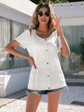 Decorative Button Round Neck Cold Shoulder T-Shirt - Trendsi - Flyclothing LLC