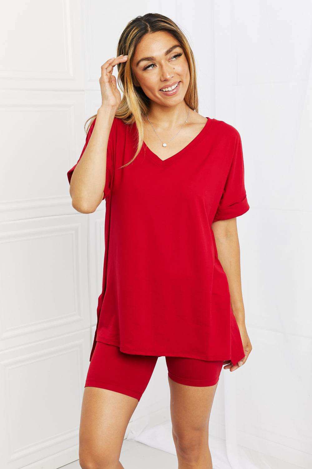 Zenana Full Size Quiet Moments Brushed Lounge Set in Burgundy - Trendsi - Flyclothing LLC