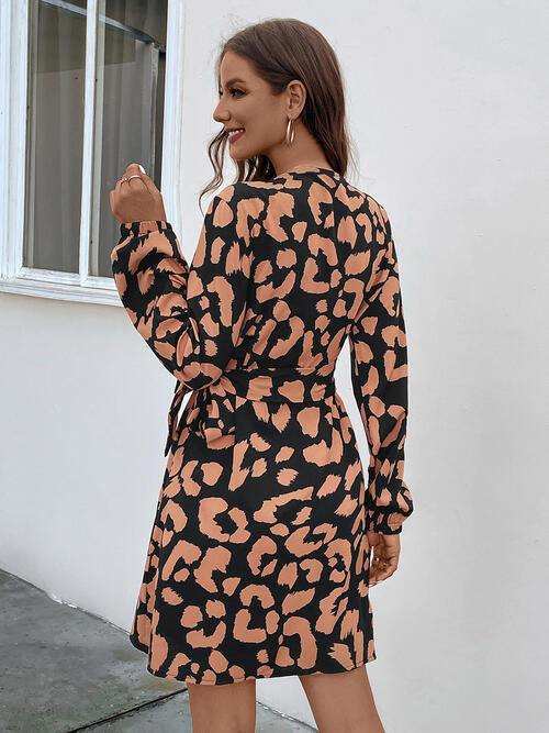 Printed Surplice Long Sleeve Dress - Trendsi - Flyclothing LLC
