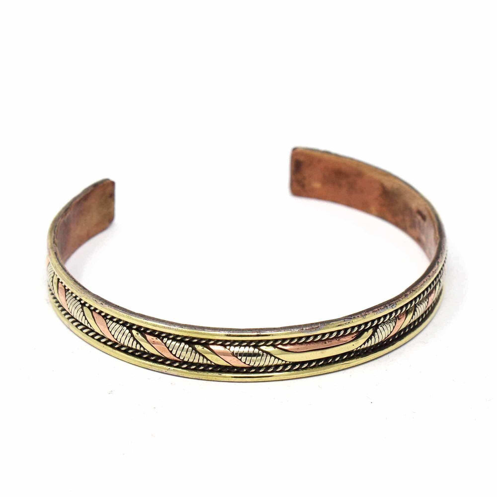 Copper and Brass Cuff Bracelet: Healing Twist - DZI (J) - DZI (J) - Flyclothing LLC