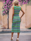 Striped Round Neck Sleeveless Midi Cover Up Dress - Trendsi - Flyclothing LLC